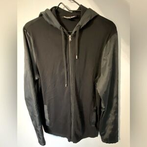 ☘️Michael Kors Mixed Media Zip Front Hoodie, size medium, black
